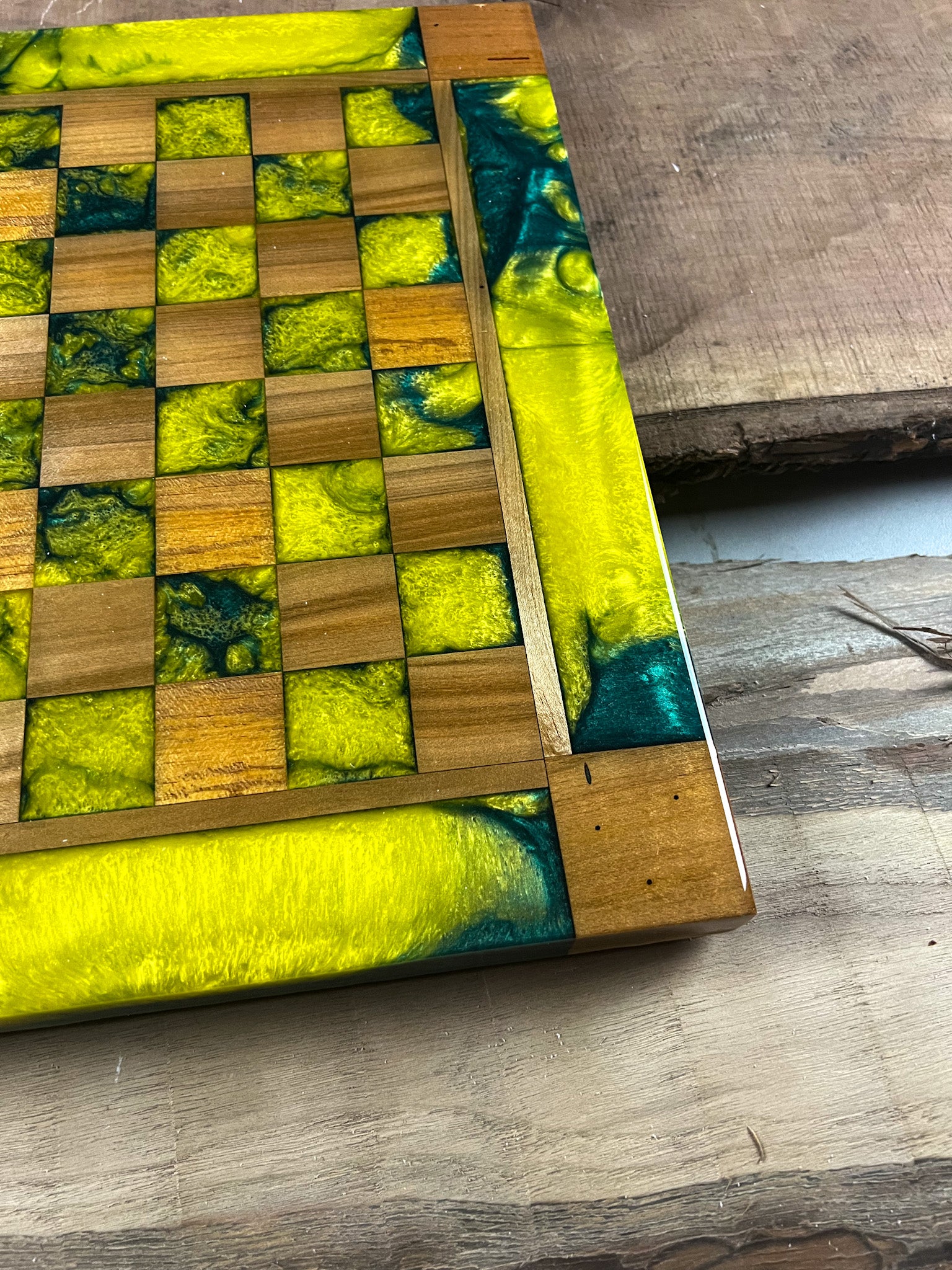 Vivid Golden Emerald Maple Wood Chess Board (With Border)