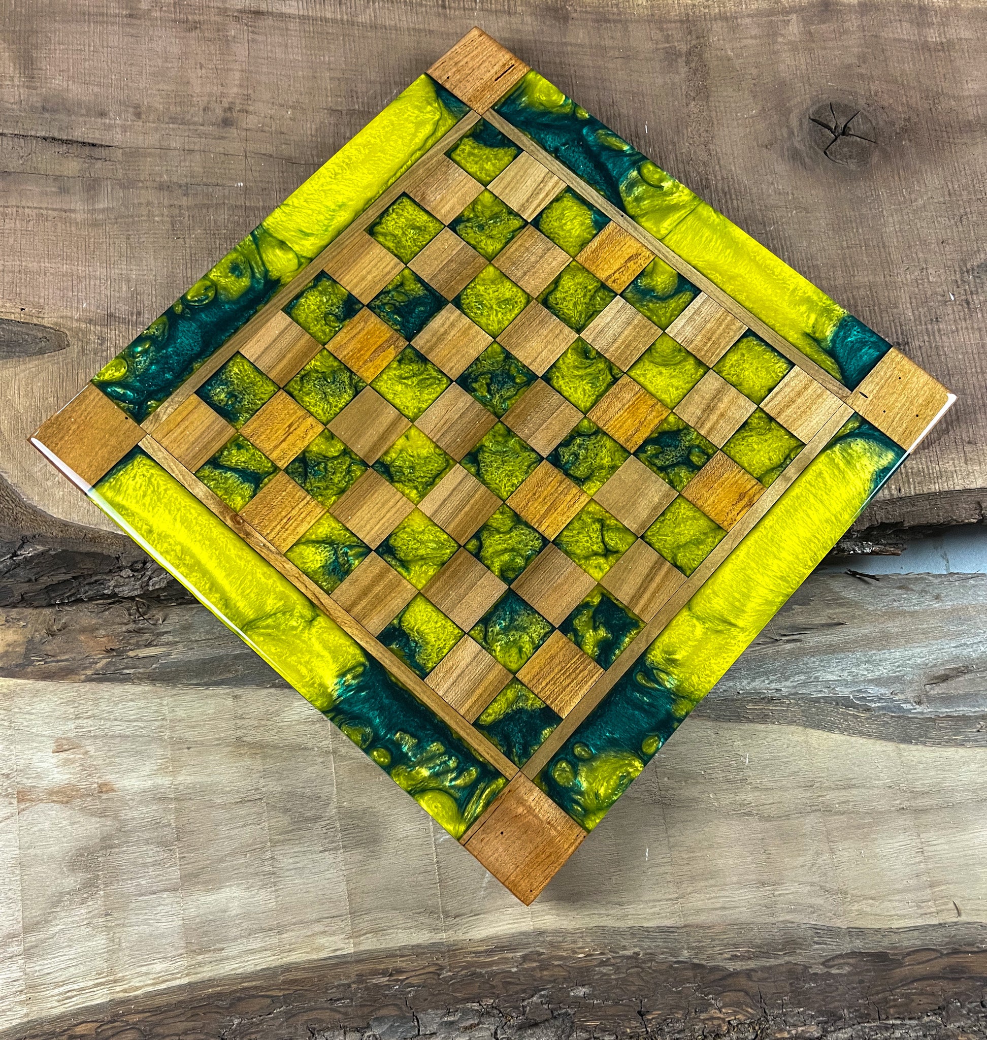 Vivid Golden Emerald Maple Wood Chess Board (With Border)