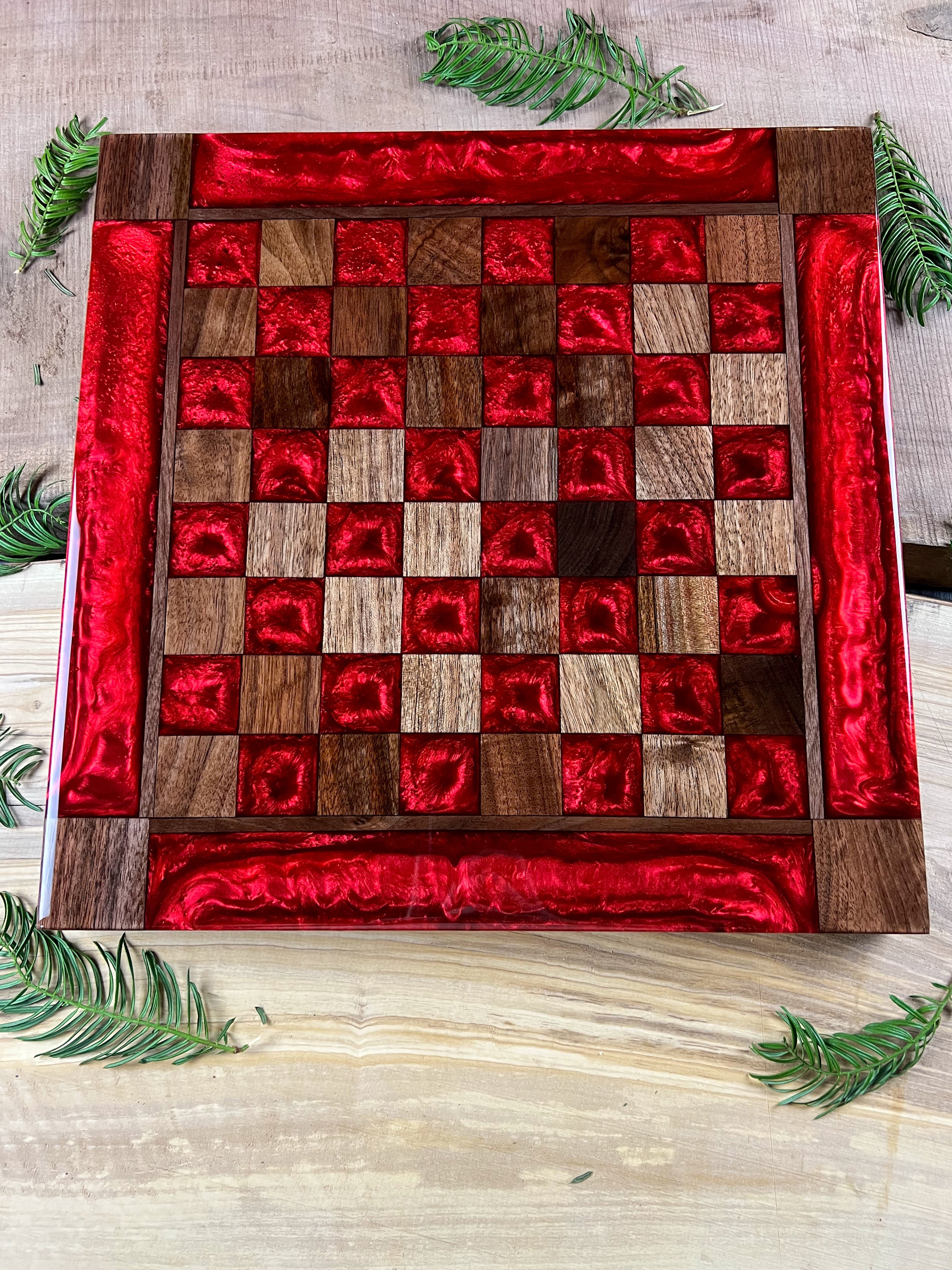 Red Lava Black Walnut Chess Board (With Border)