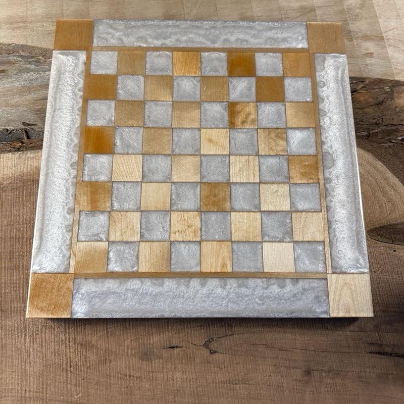 Pearl White Cloud Maple Wood Chess Board (INCLUDES PIECES)