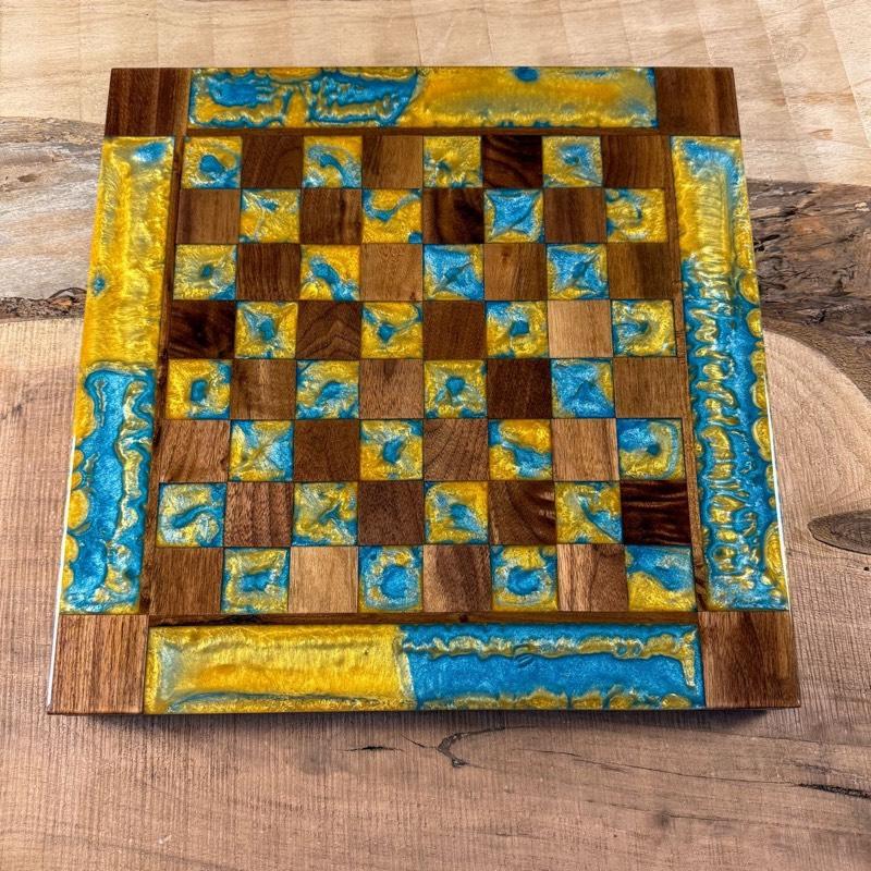 Ocean Sunrise Black Walnut Wood Chess Board (INCLUDES PIECES)
