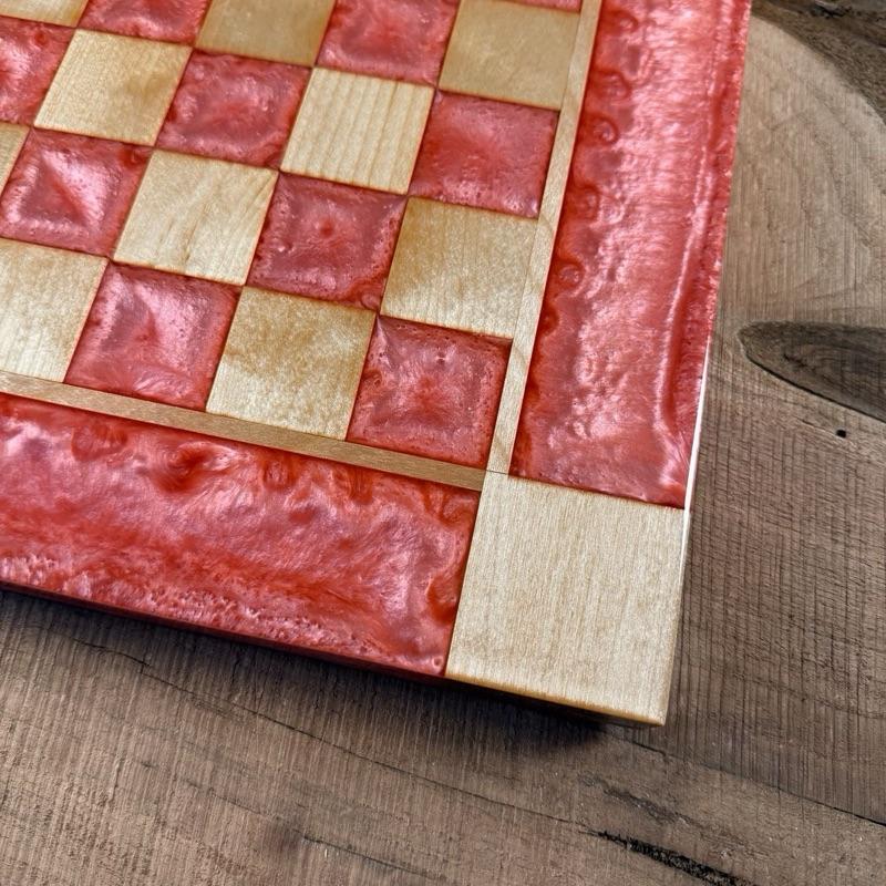 Pink Pearl Maple Chess/Checker Board with Border - INCLUDES PIECES