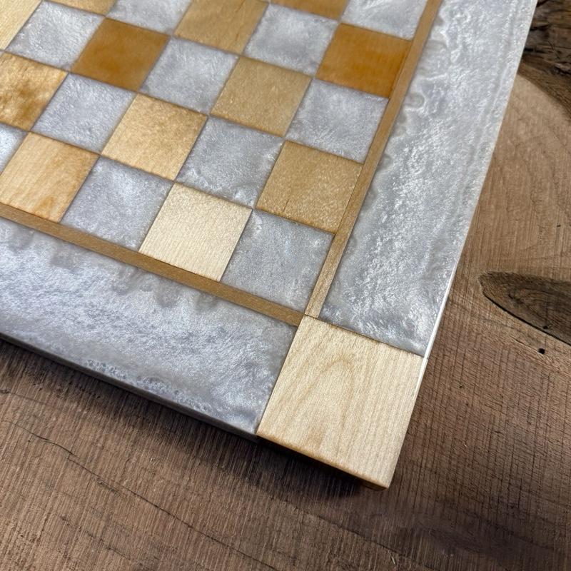 Pearl White Cloud Maple Wood Chess Board (INCLUDES PIECES)