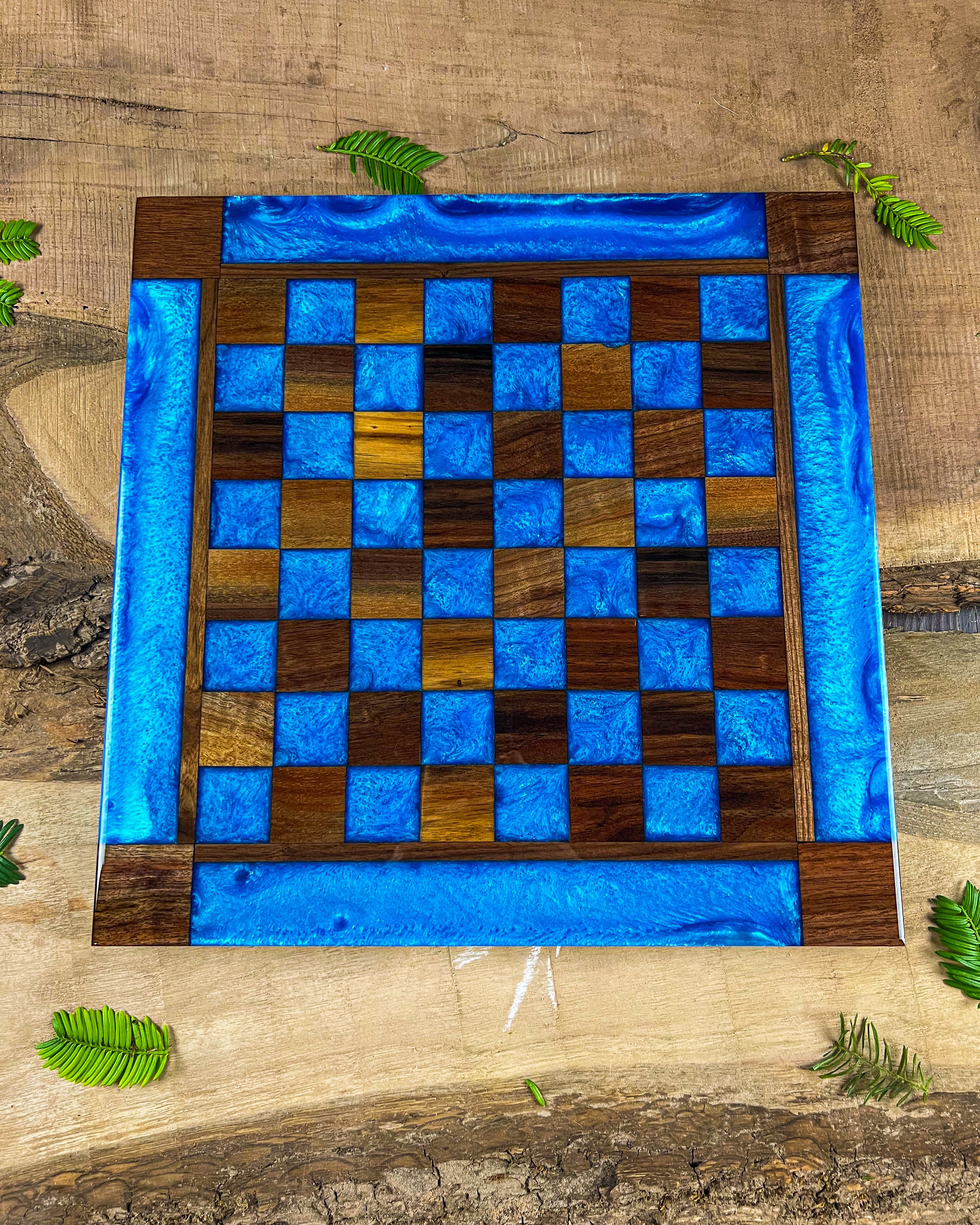 Caribbean Blue Black Walnut Chess Board (With Border)