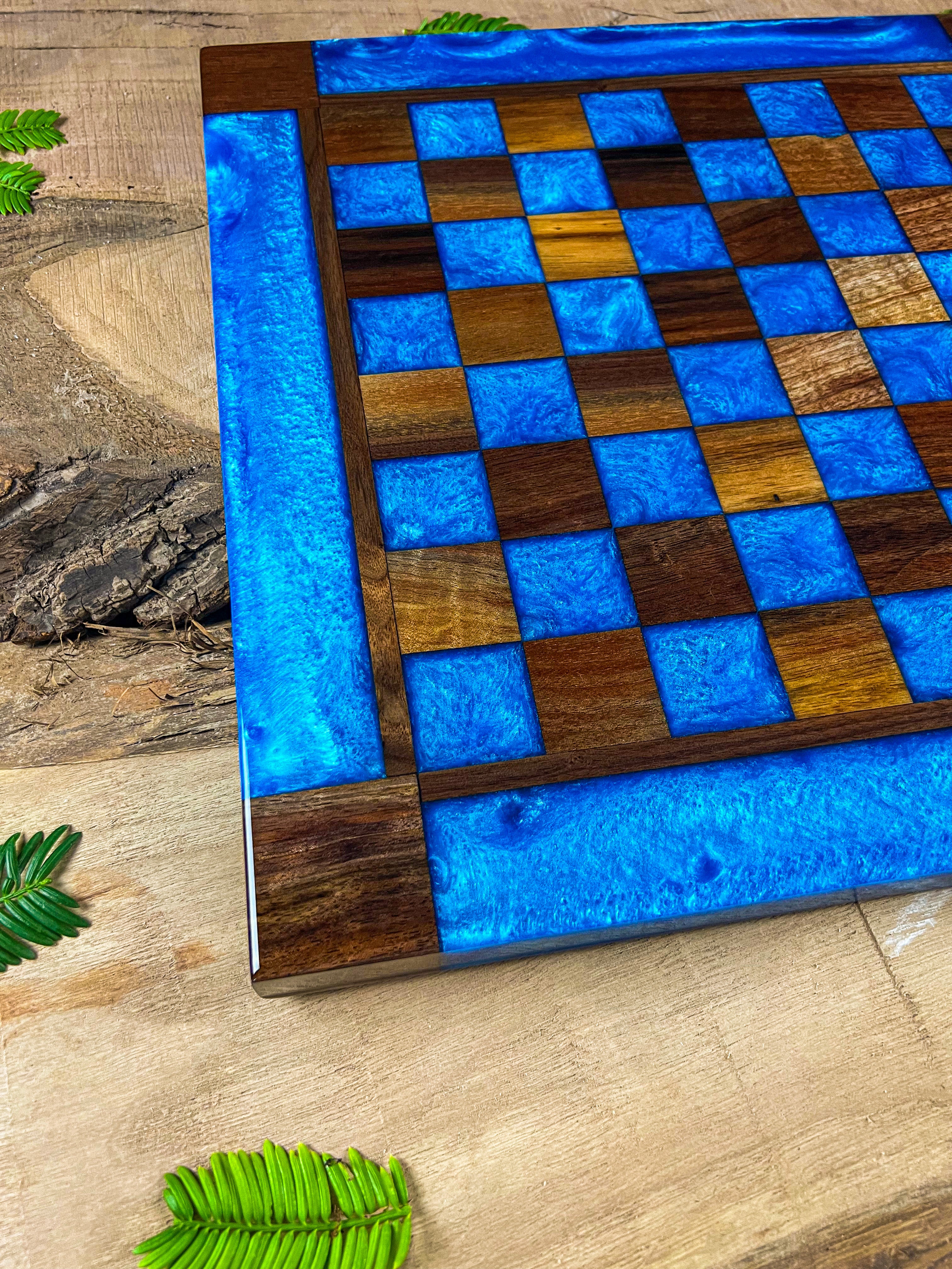 Caribbean Blue Black Walnut Chess Board (With Border)