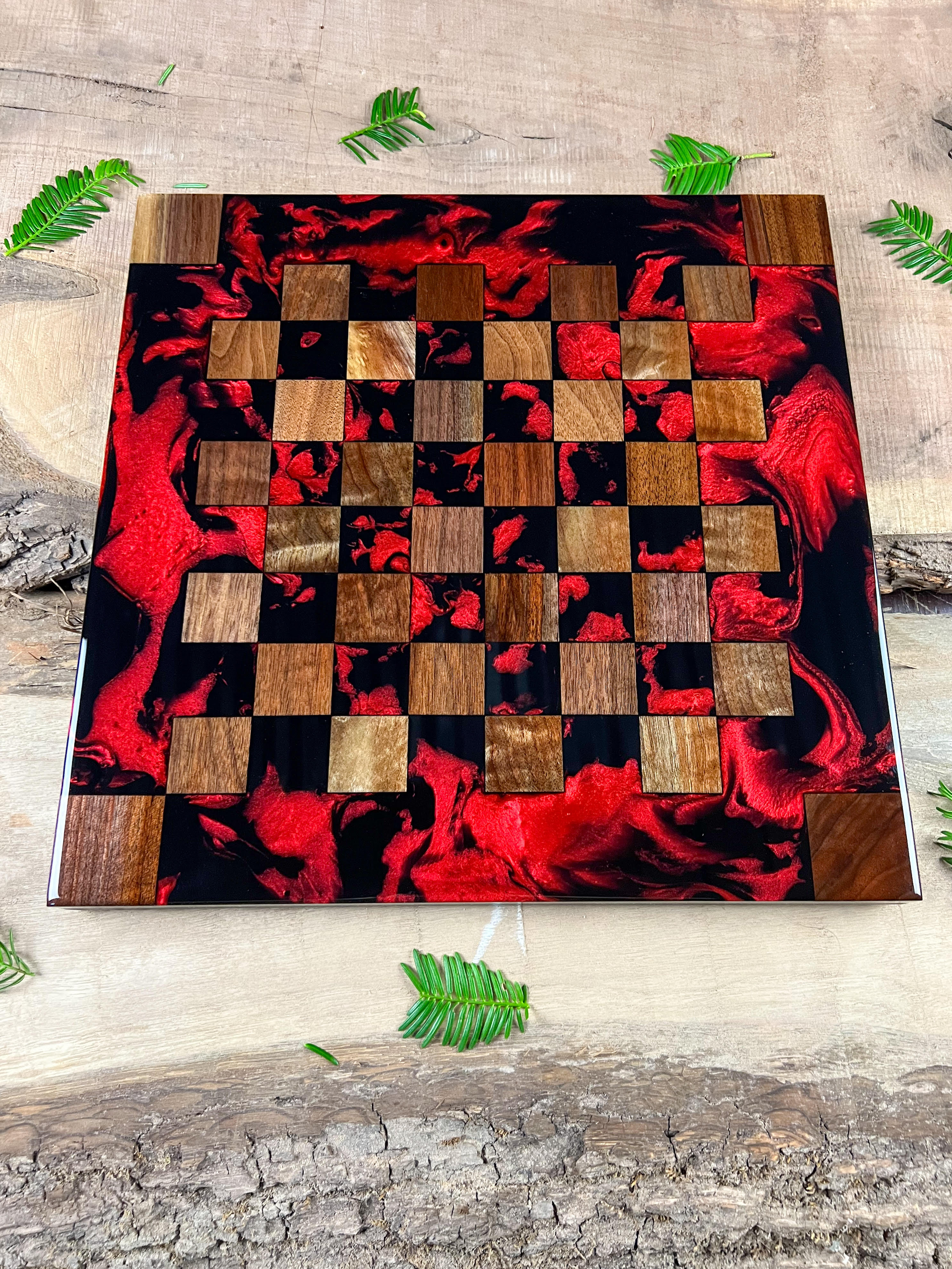 Matte Black Red Splash Walnut Chess Board