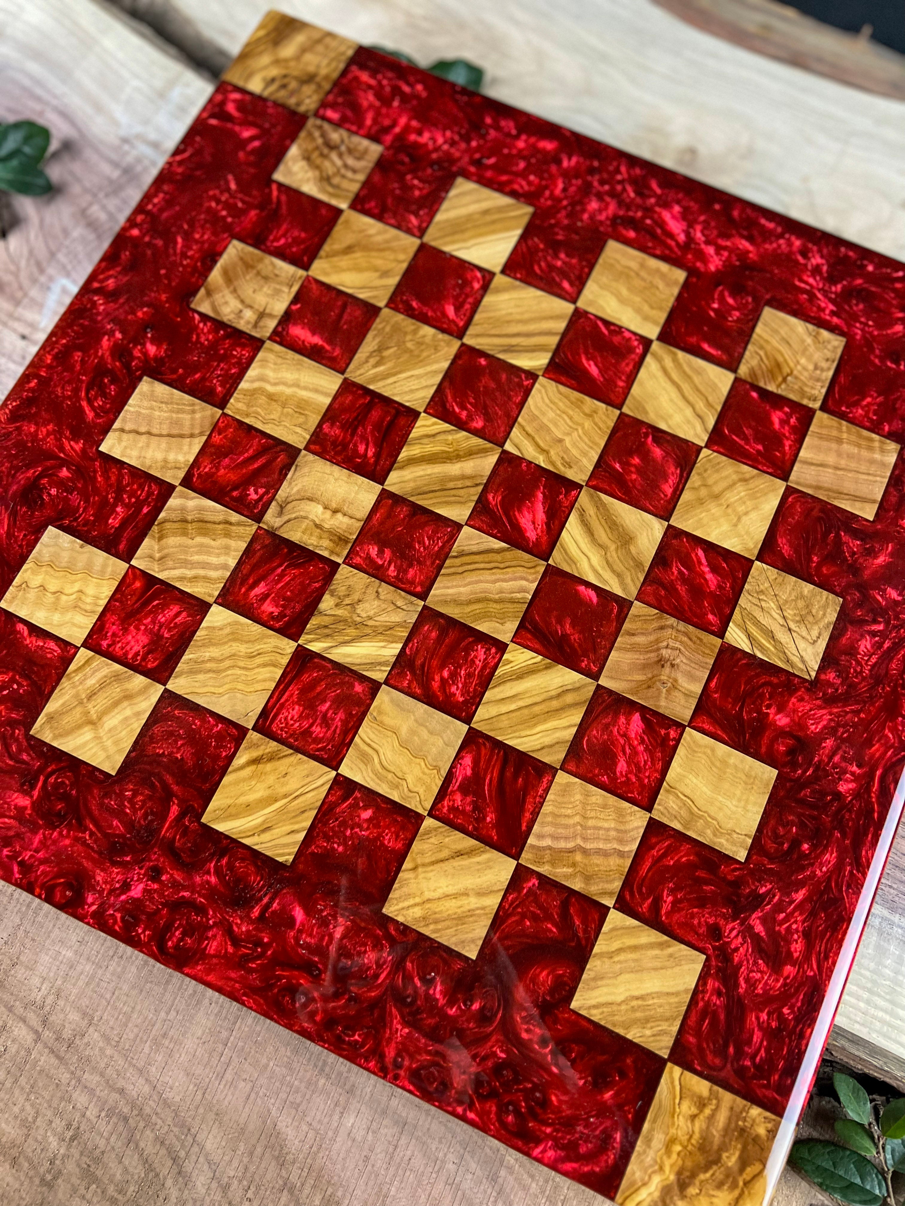Red Lava Olive Wood Chess Board