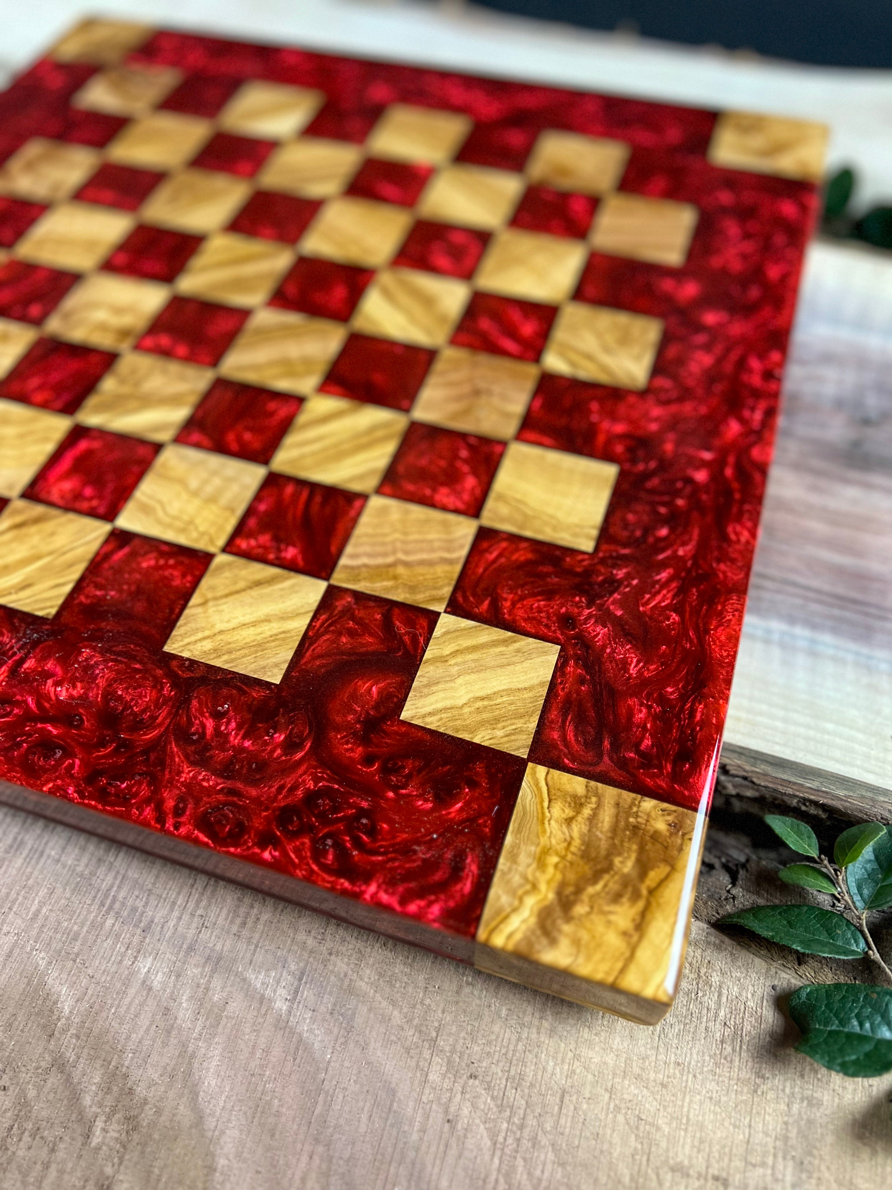 Red Lava Olive Wood Chess Board