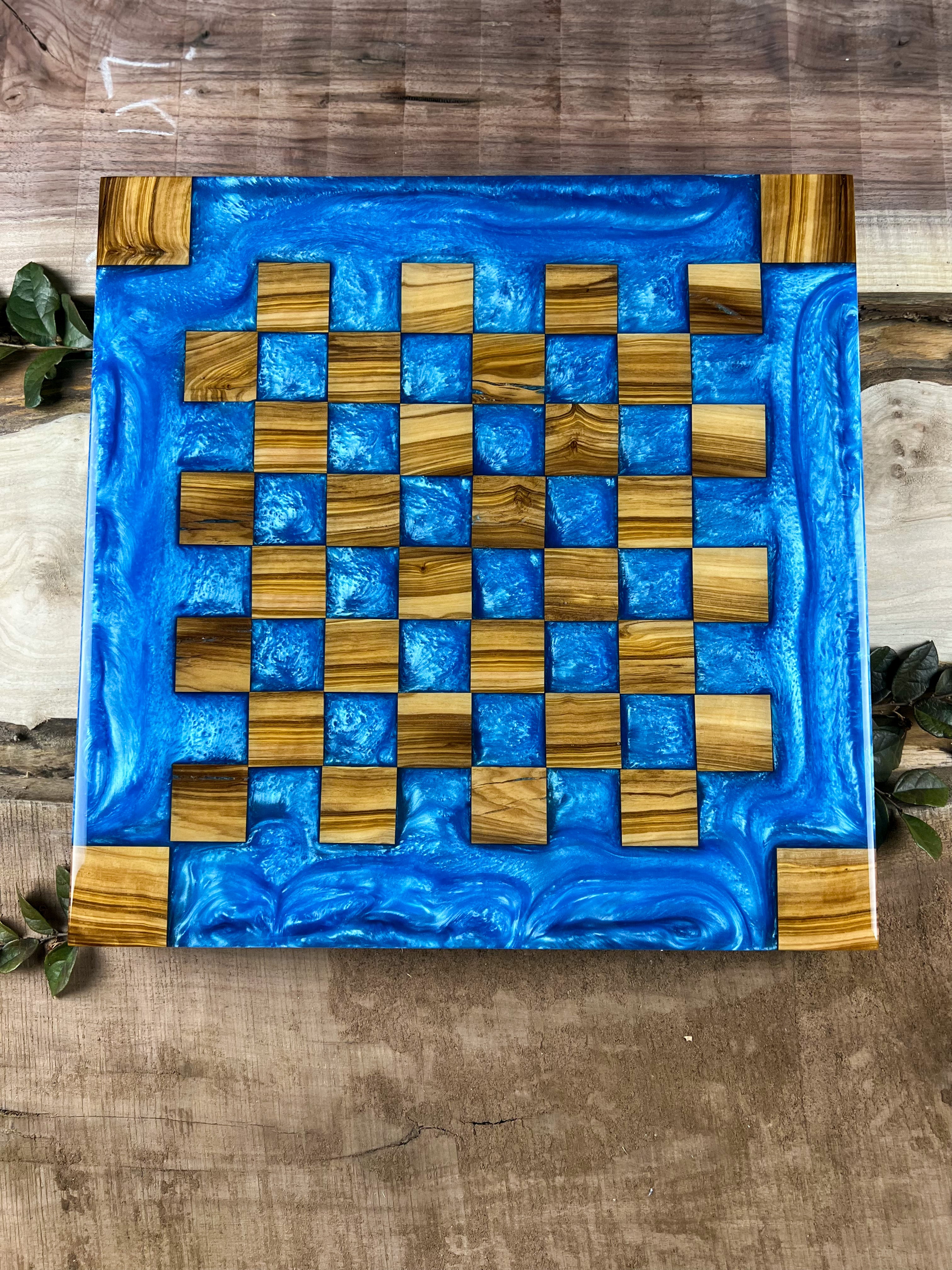 Caribbean Blue Olive Wood Chess Board