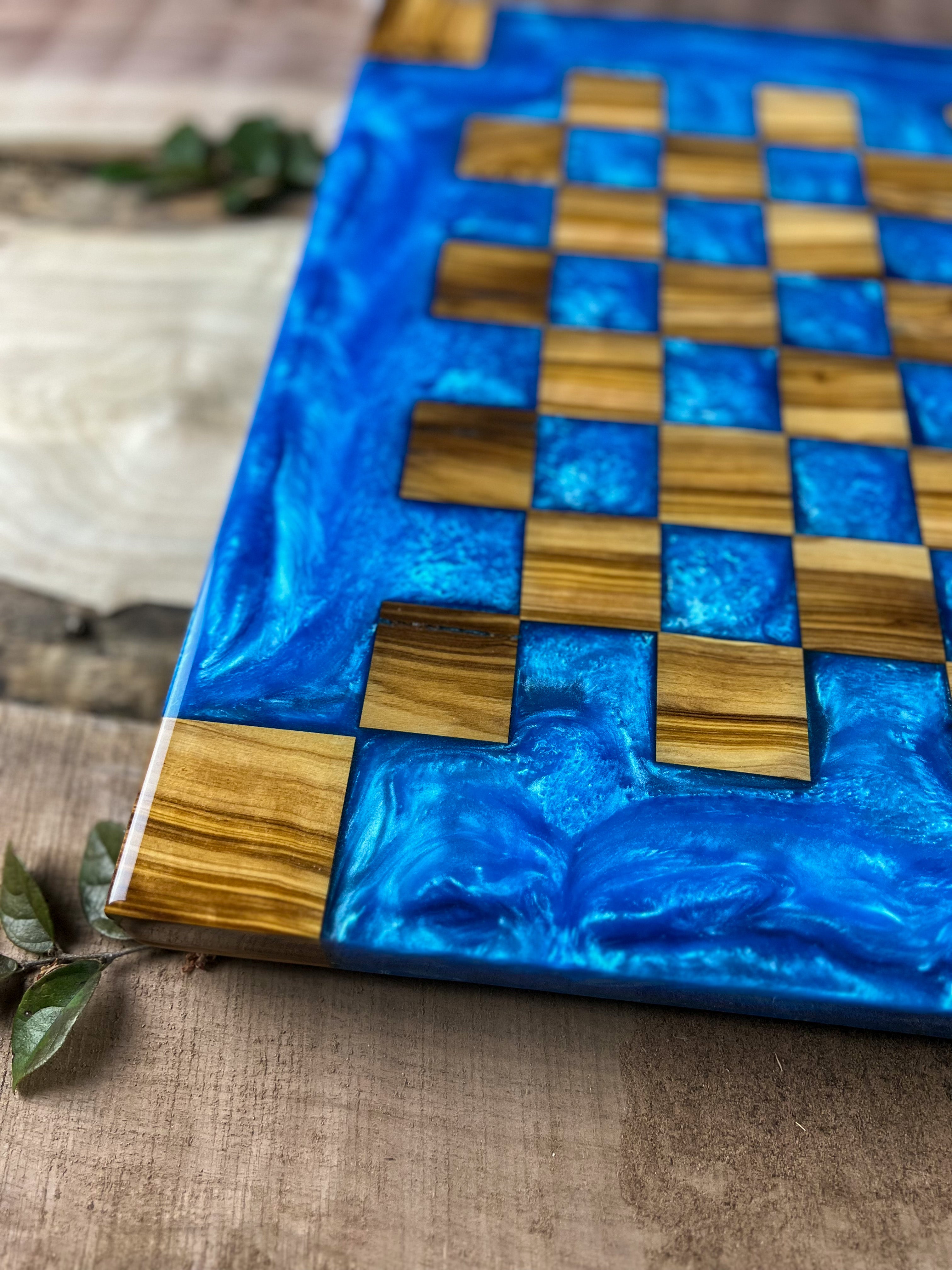 Caribbean Blue Olive Wood Chess Board