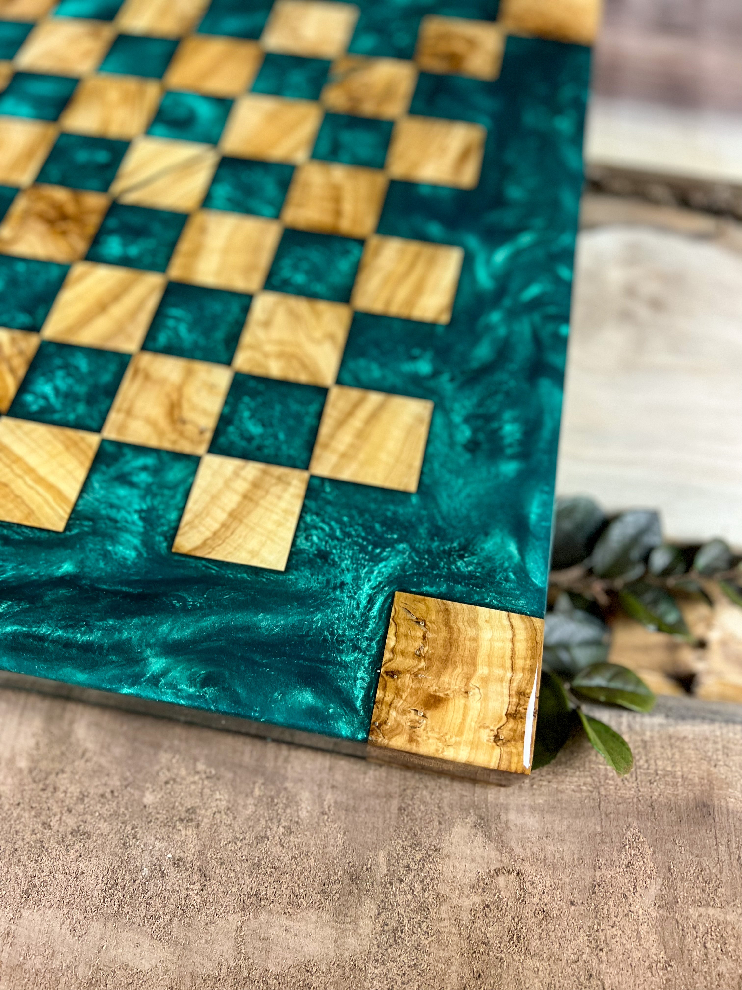 Emerald Green Olive Wood Chess Board