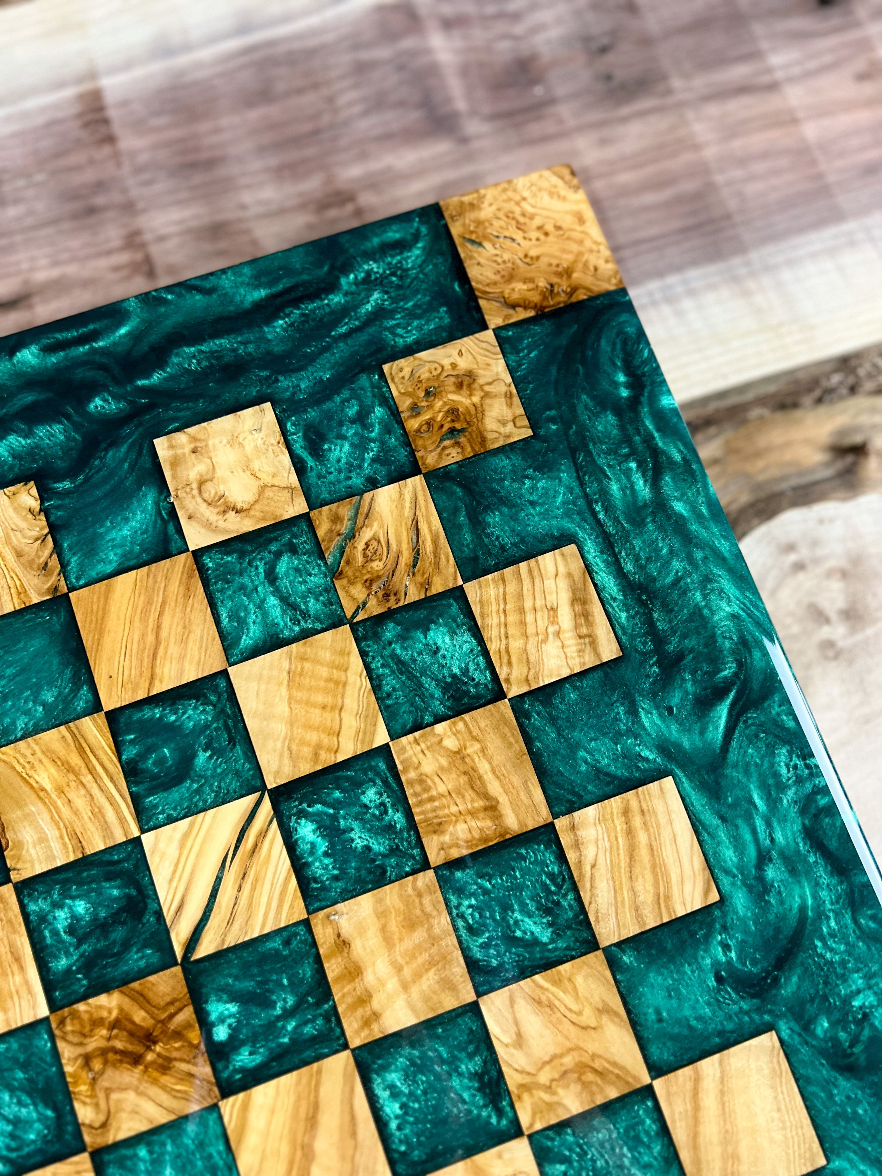 Emerald Green Olive Wood Chess Board