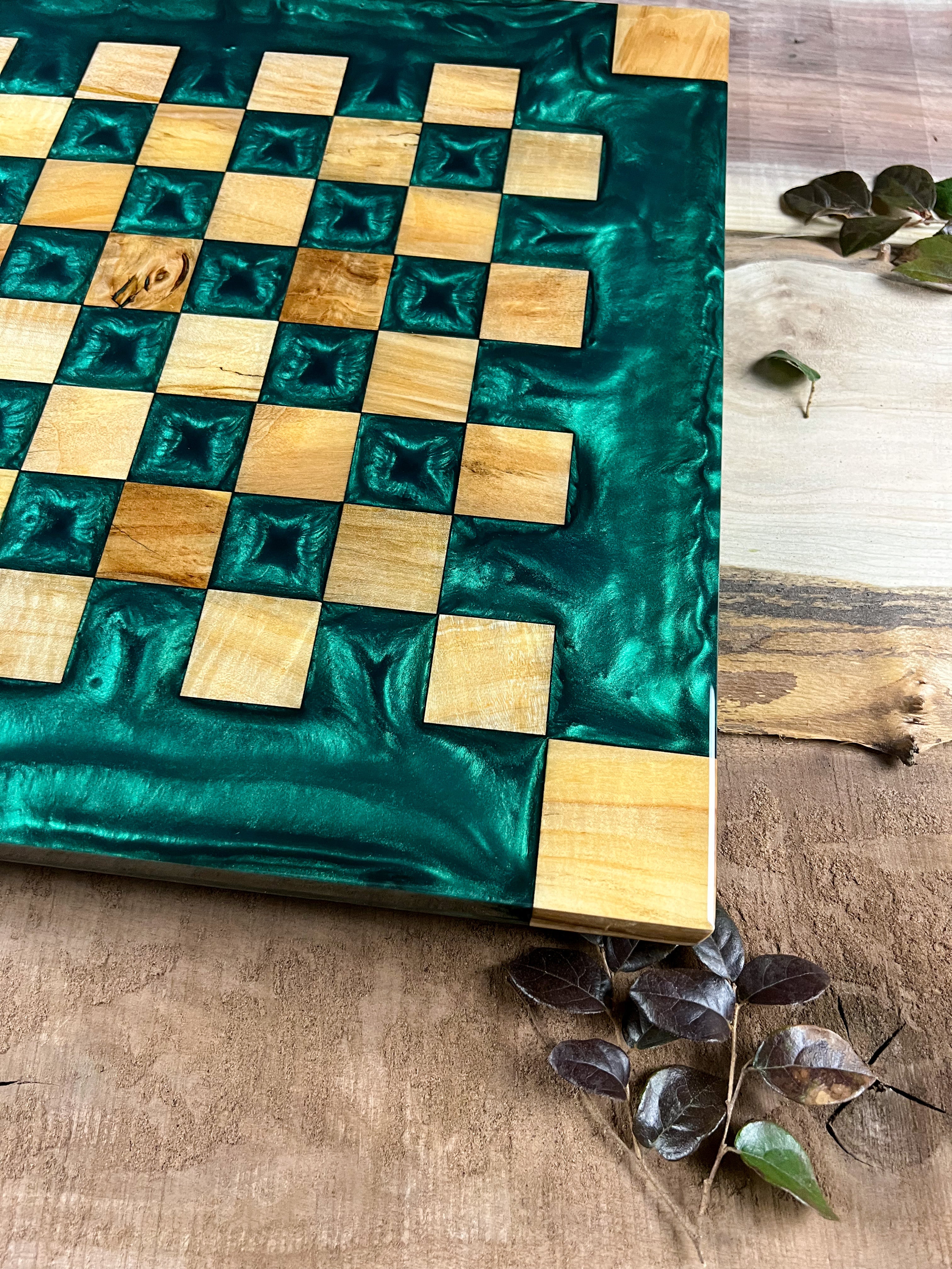 Maple Wood Emerald Green Chess Board