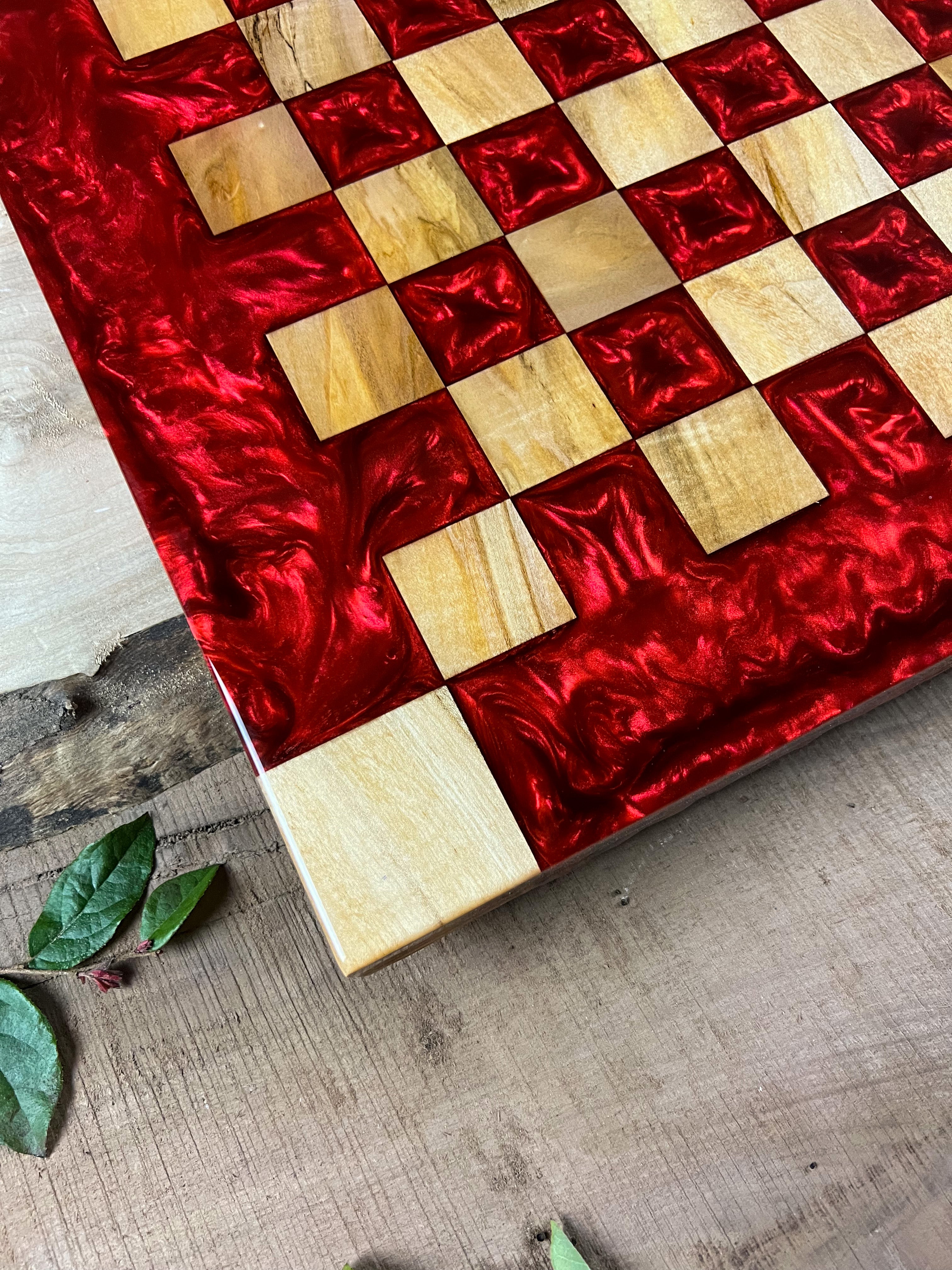 Maple Wood Red Lava Chess Board