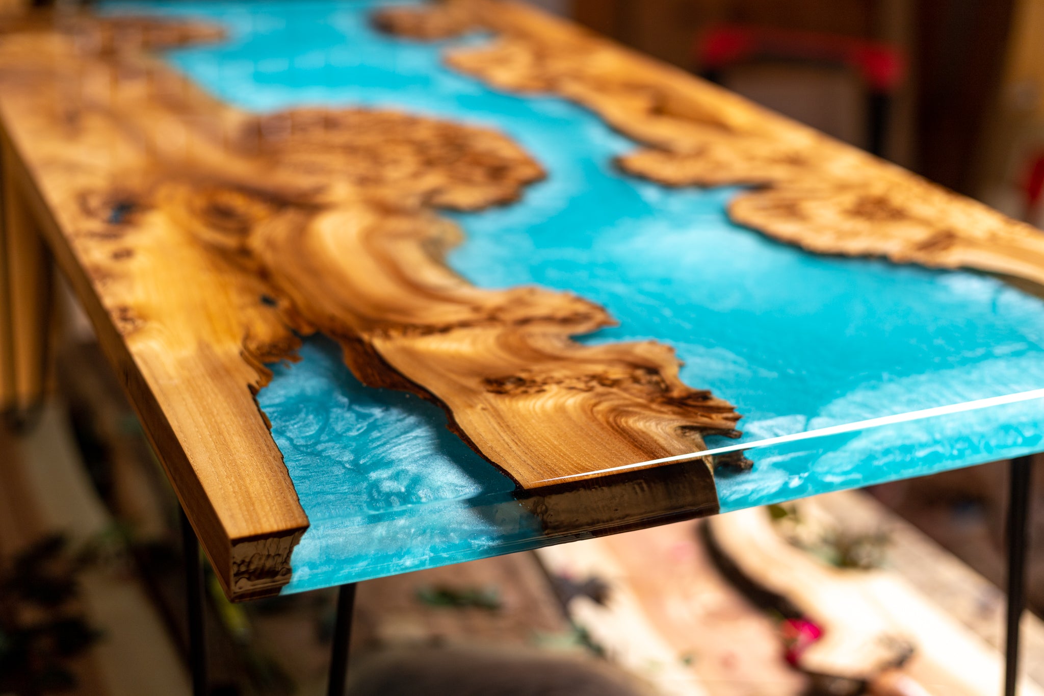 Exotic Turquoise Elm Burl Coffee Table