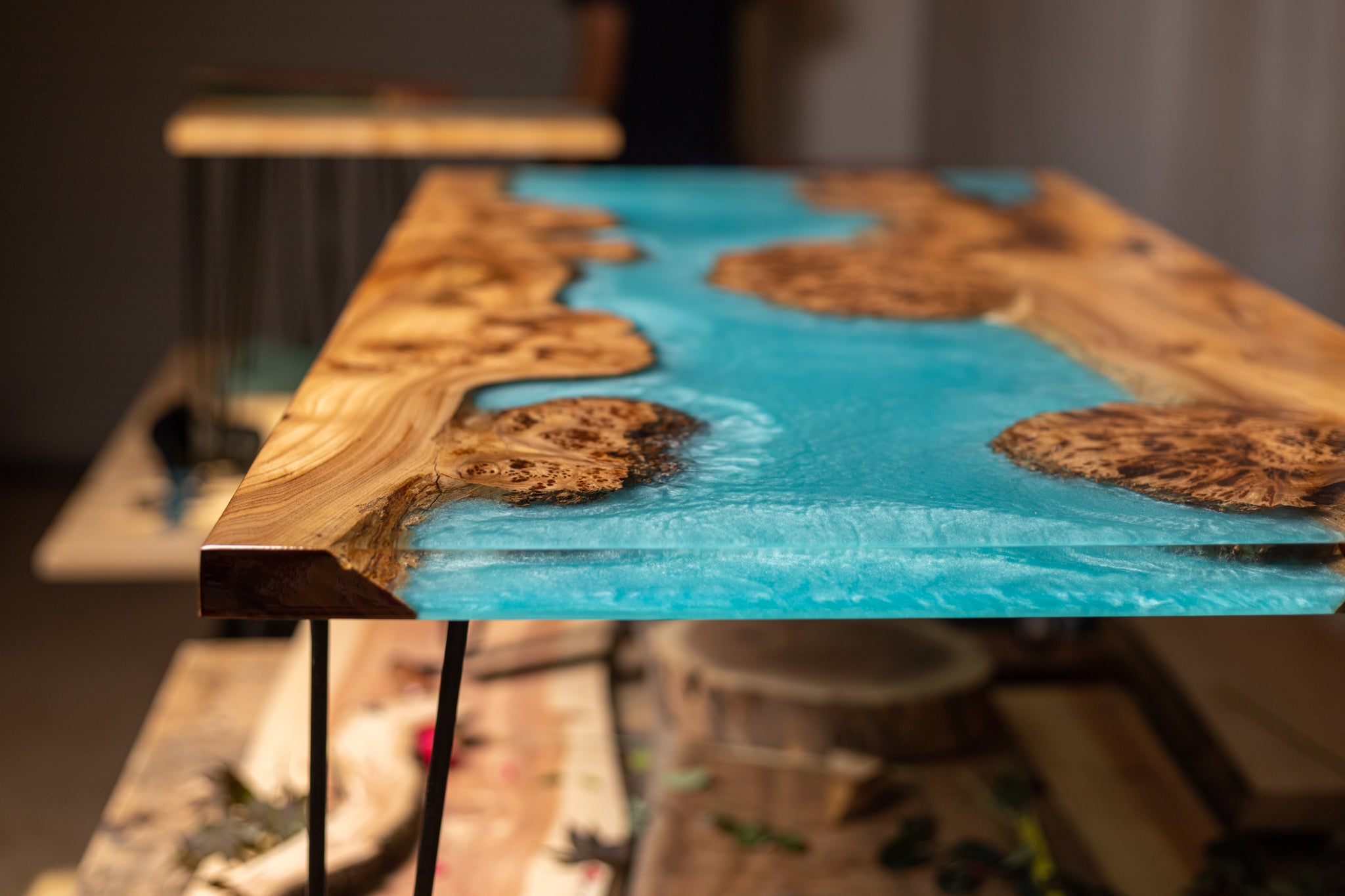 Exotic Turquoise Elm Burl Coffee Table