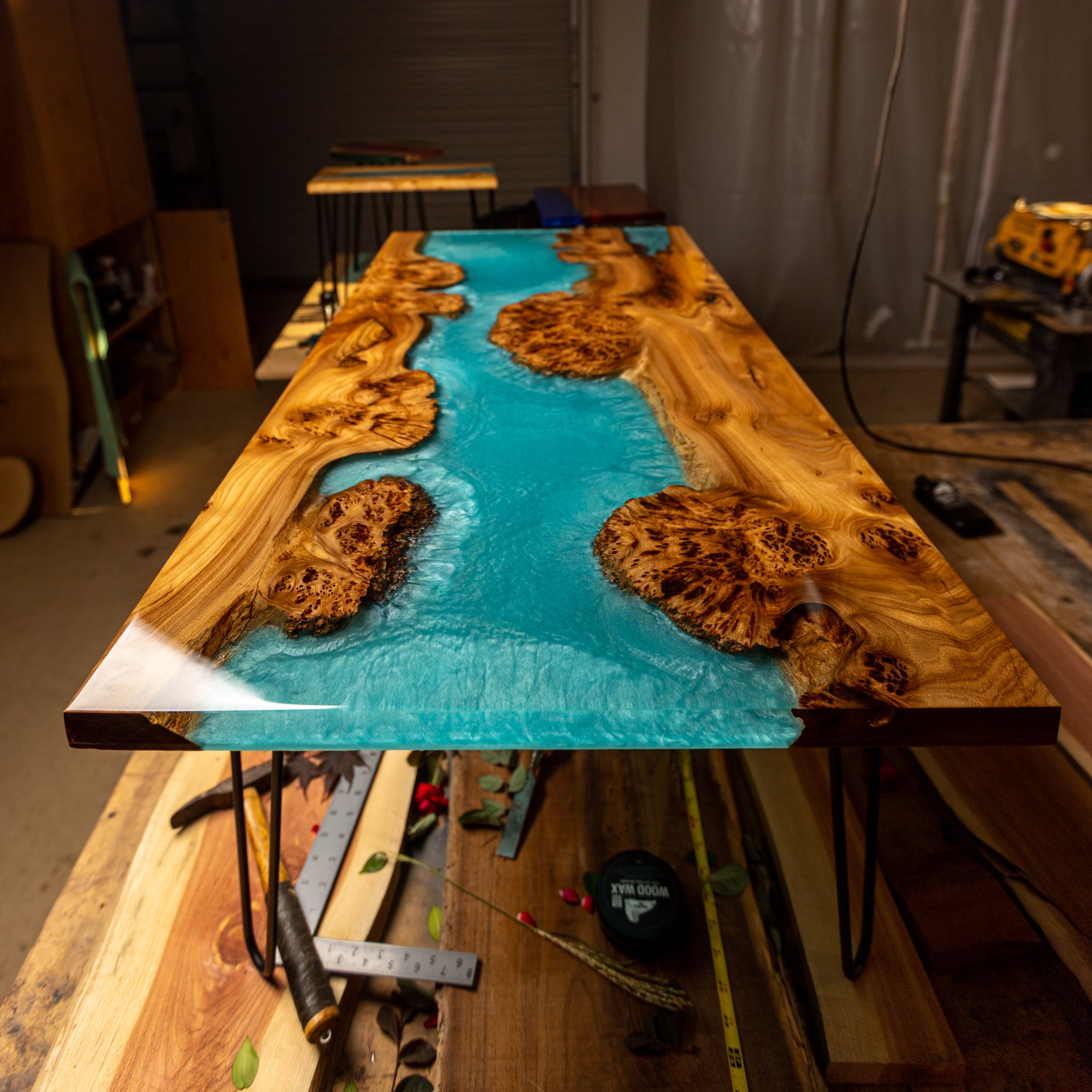 Exotic Turquoise Elm Burl Coffee Table