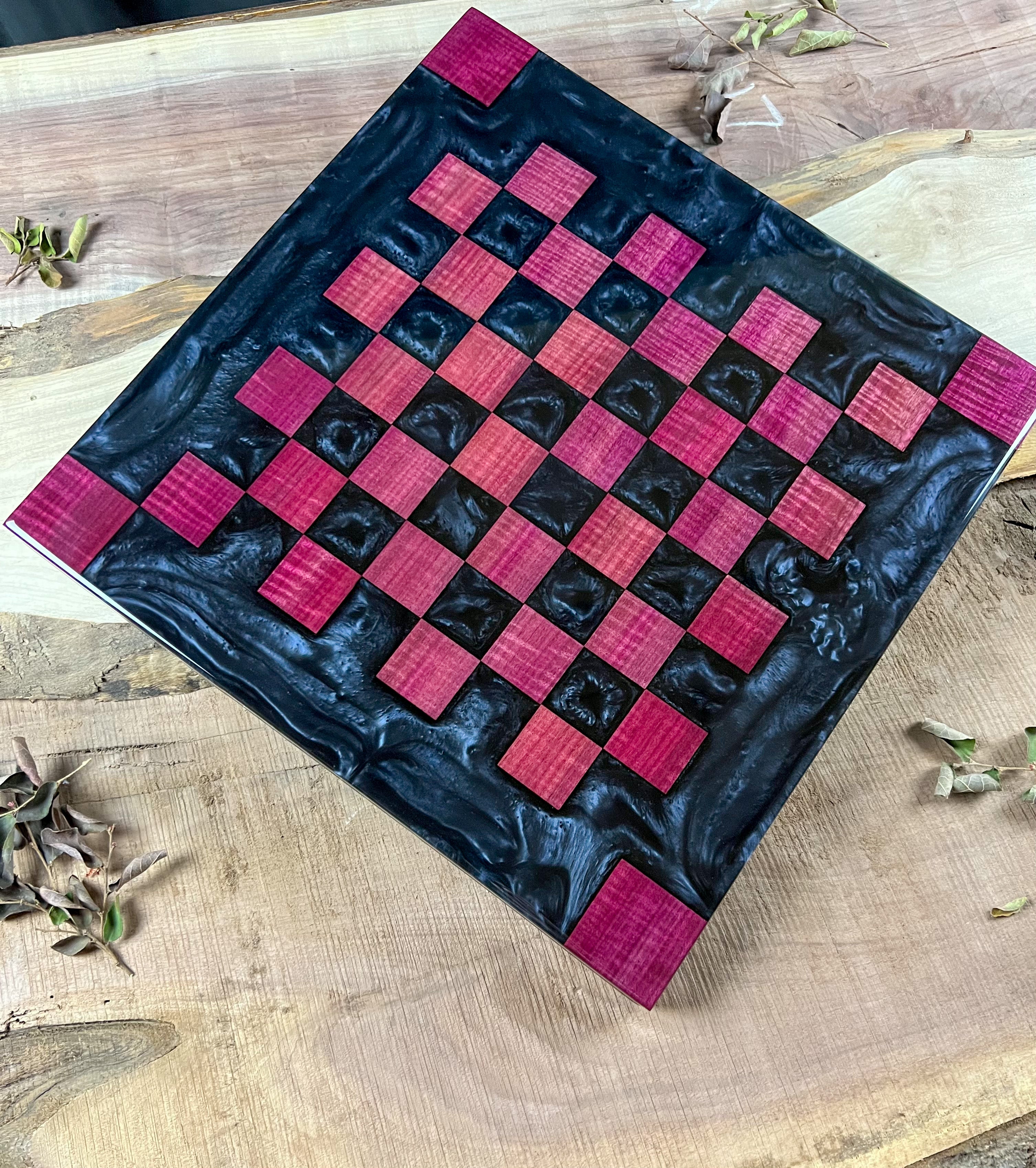 Exotic Purple Heart Black Onyx Chess Board