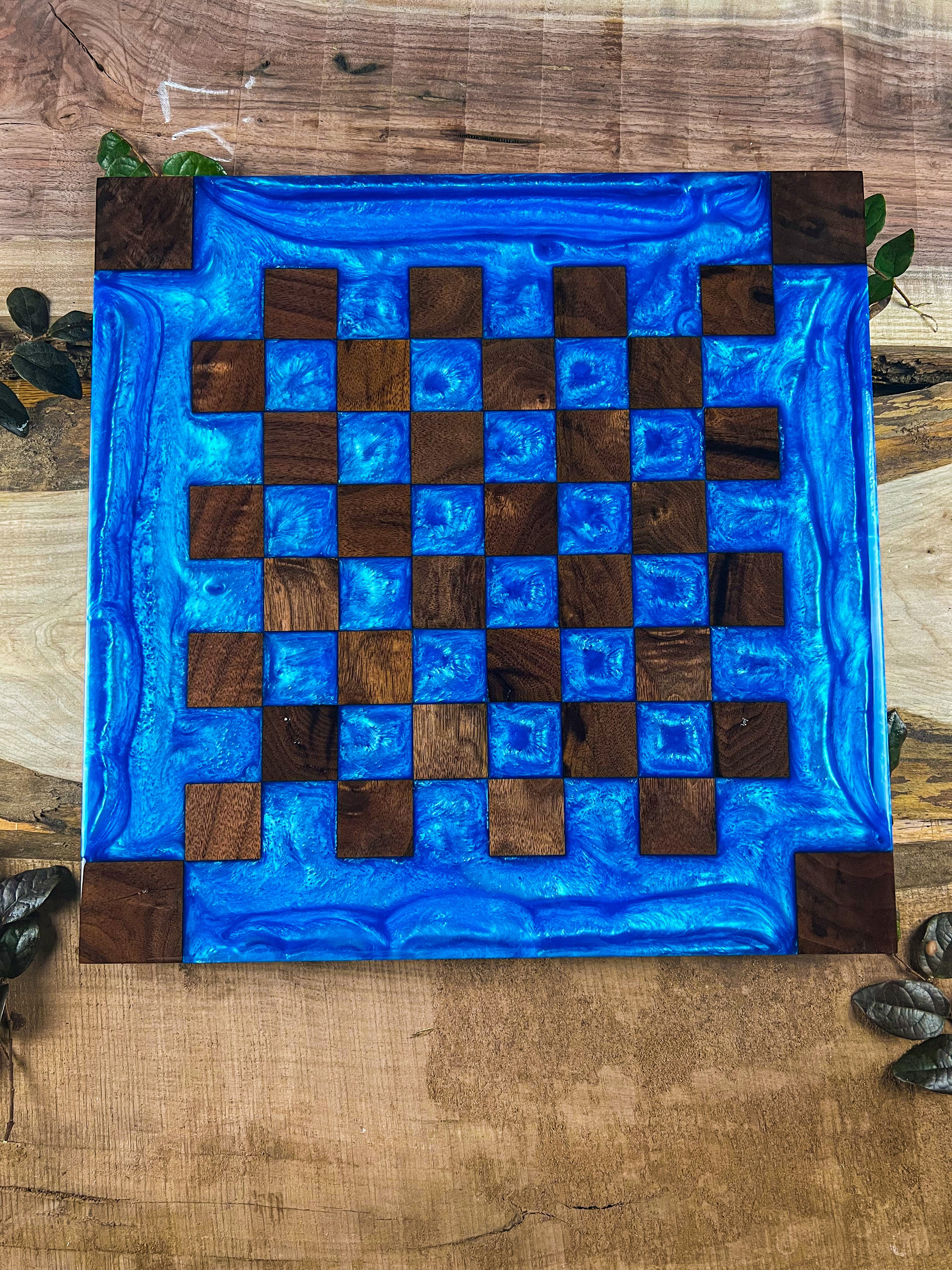 Black Walnut Caribbean Blue Chess Board