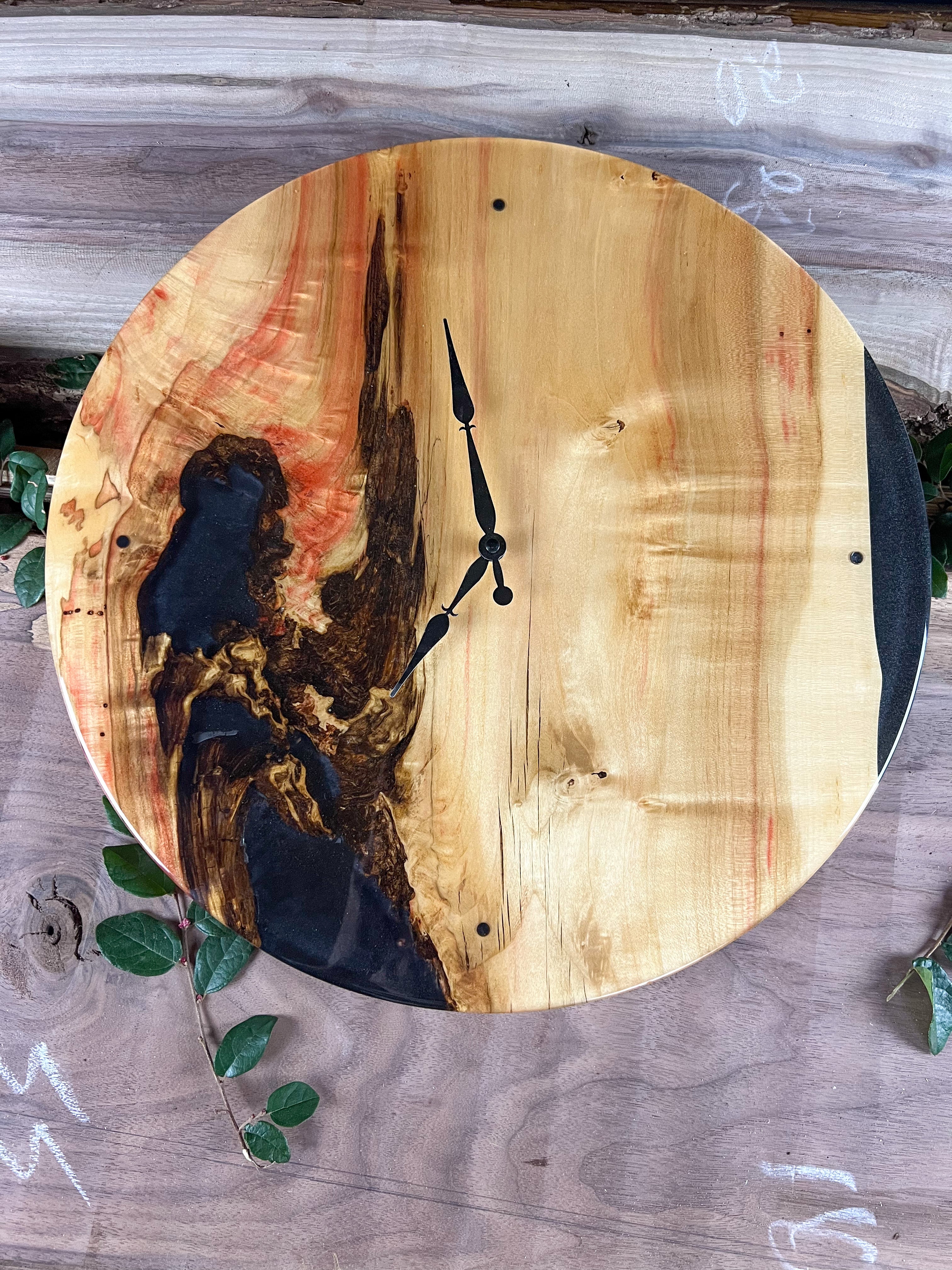 Flaming Box Elder Wall Clock